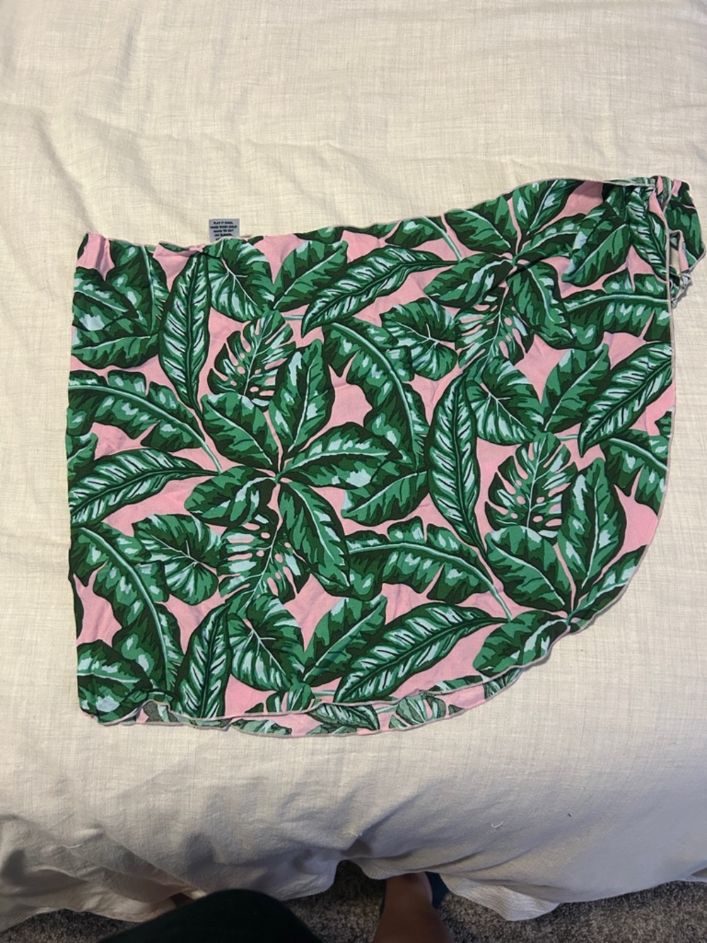 Kenny Flowers Pink Beach Sarong with Green Tropical Leaf Print